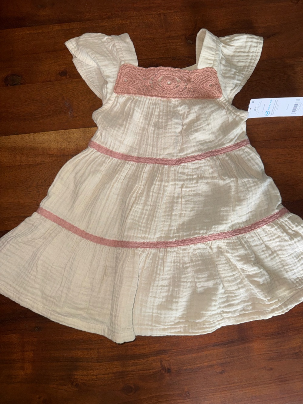 Carter's Cream Dress with Pink Trim